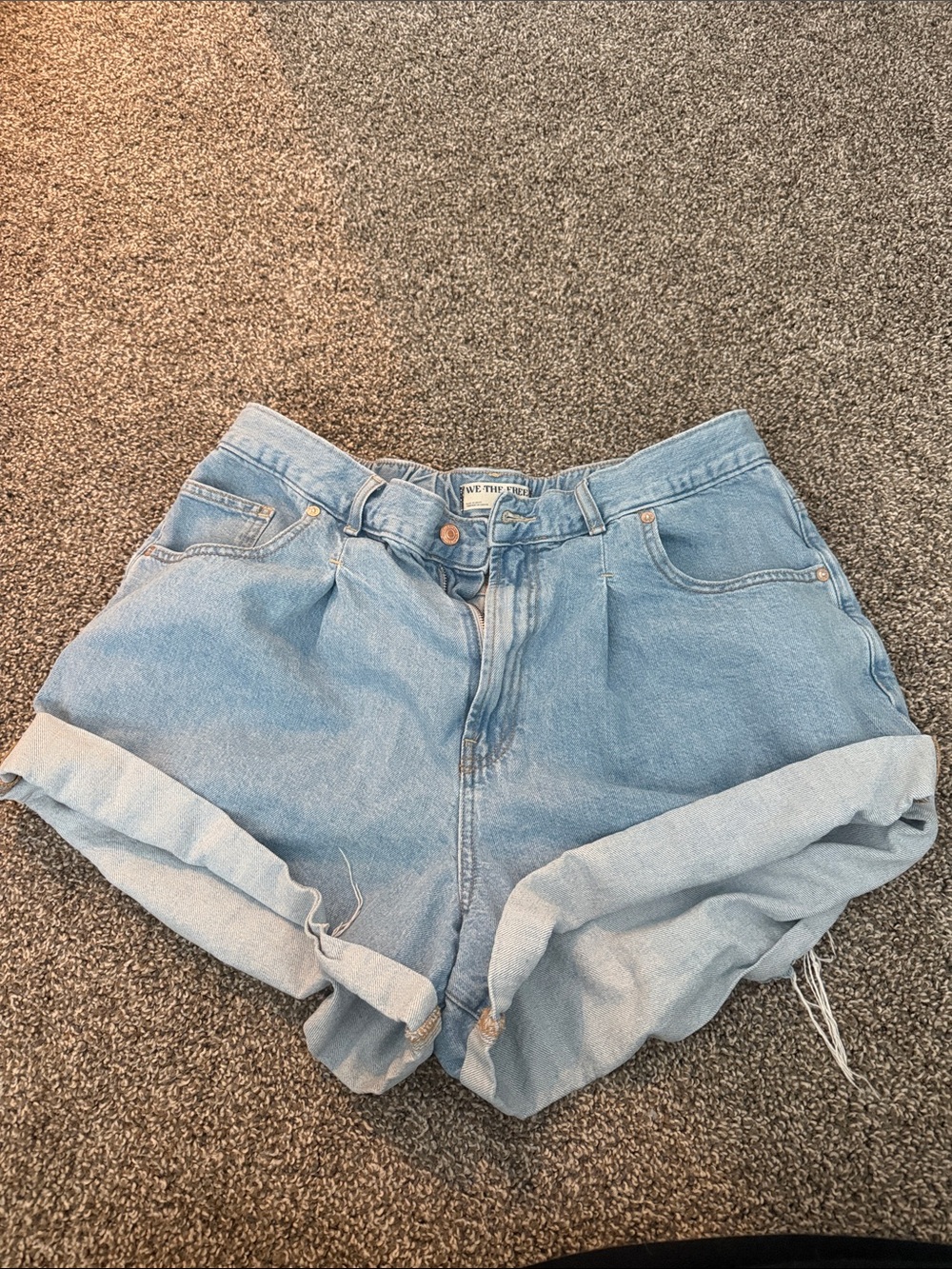 We The Free Light Blue High-Rise Rolled Hem Denim Shorts